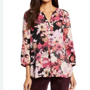 NYDJ Pintuck Floral Blouse Nordstrom